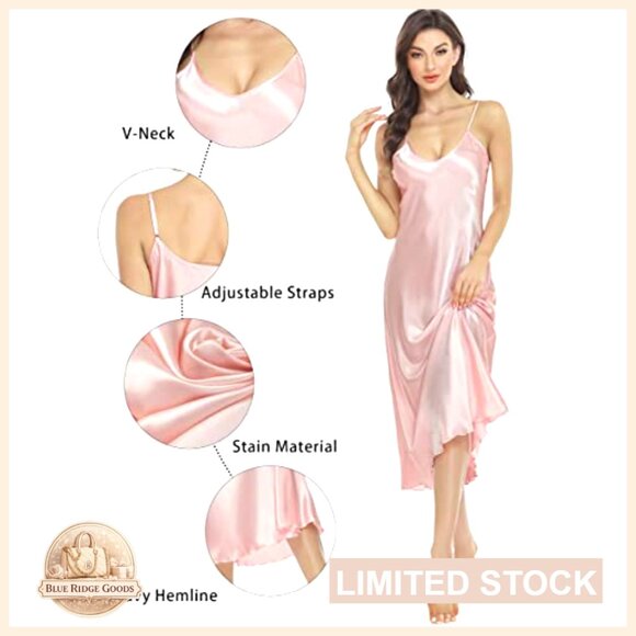Satin Nightgown Long Slip Dress V Neck Sleepwear S-XXL - Picture 5 of 7